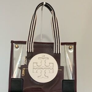 Tory Burch Ella Clear with Burgundy Trim Tote
